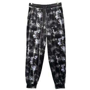 Three Dots Medium M Jogger Sweatpants Velour Pants Gray Black Pockets Drawstring